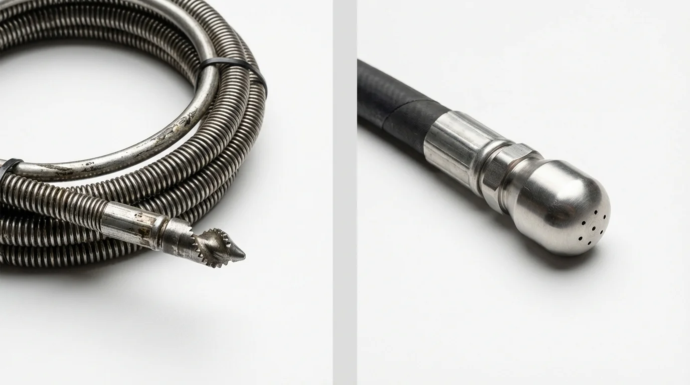 Drain snake cable and hydro jetting nozzle used for drain cleaning in Gustine, CA