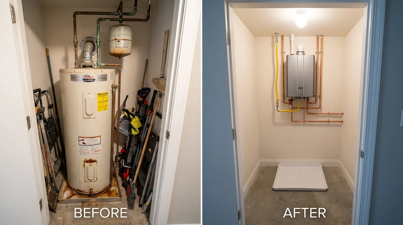 Tank water heater versus wall-mounted tankless unit comparison for Gustine, CA homeowners