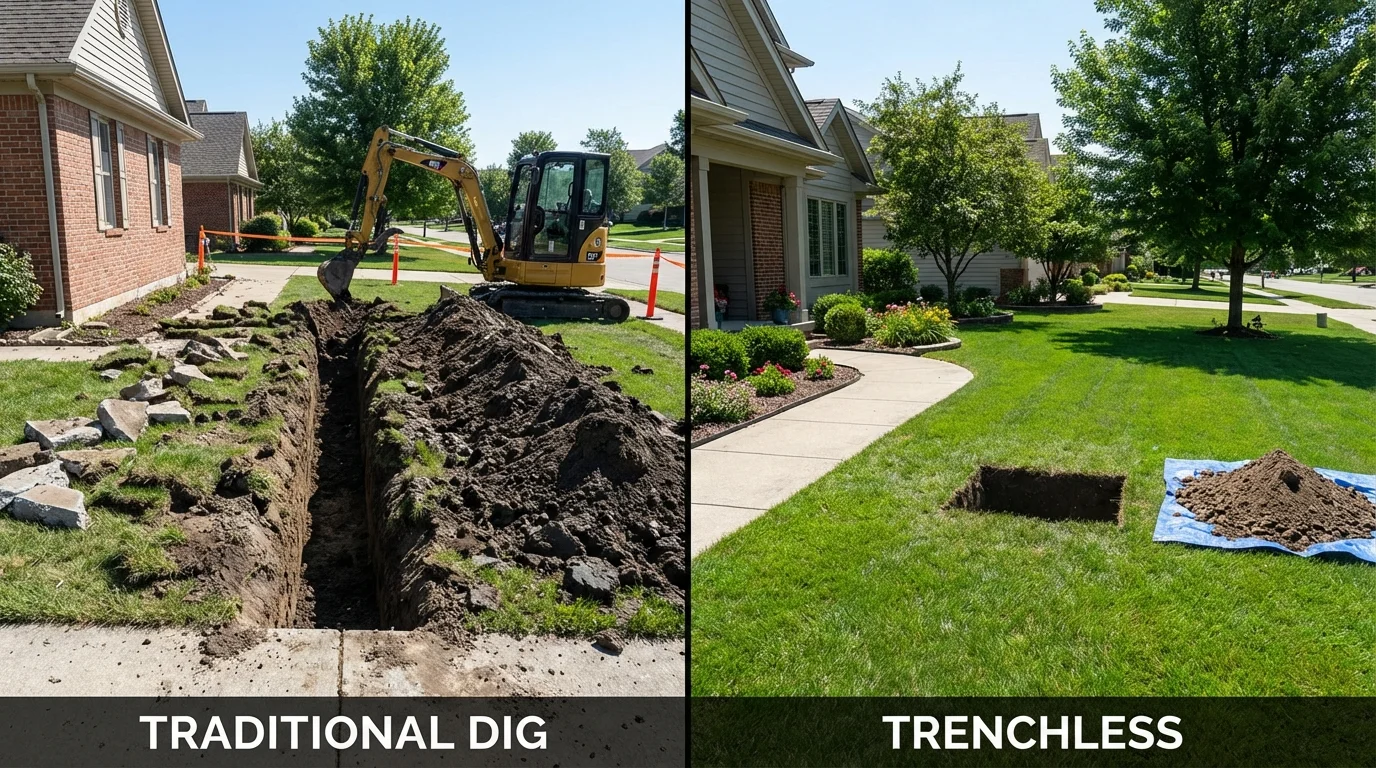 Trenchless sewer repair with minimal yard damage versus traditional excavation in Gustine, CA